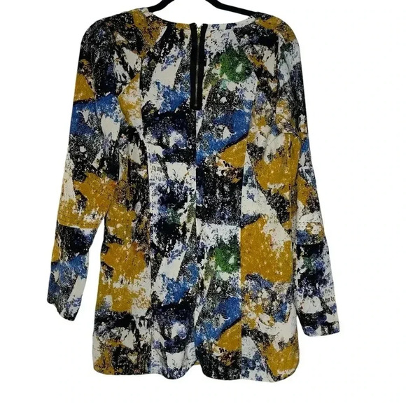 Tory  Burch 100% Silk Tunic Long Sleeve Multi-color Abstract Blouse Size 6 - Picture 6 of 6